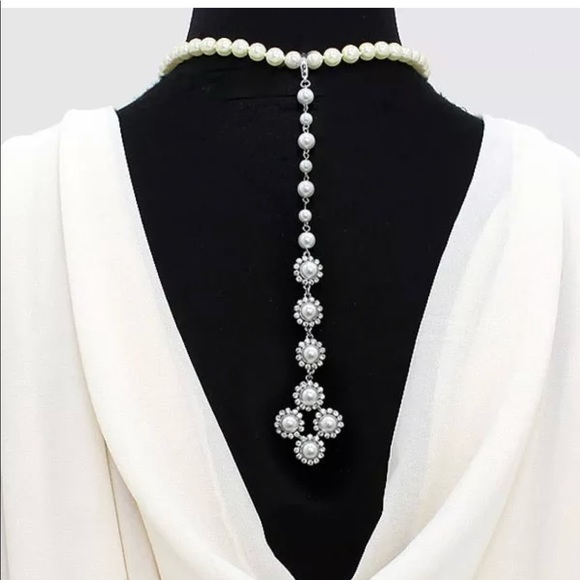 Jewelry - Pearl Crystal Dangle Back of Body Necklace Charm